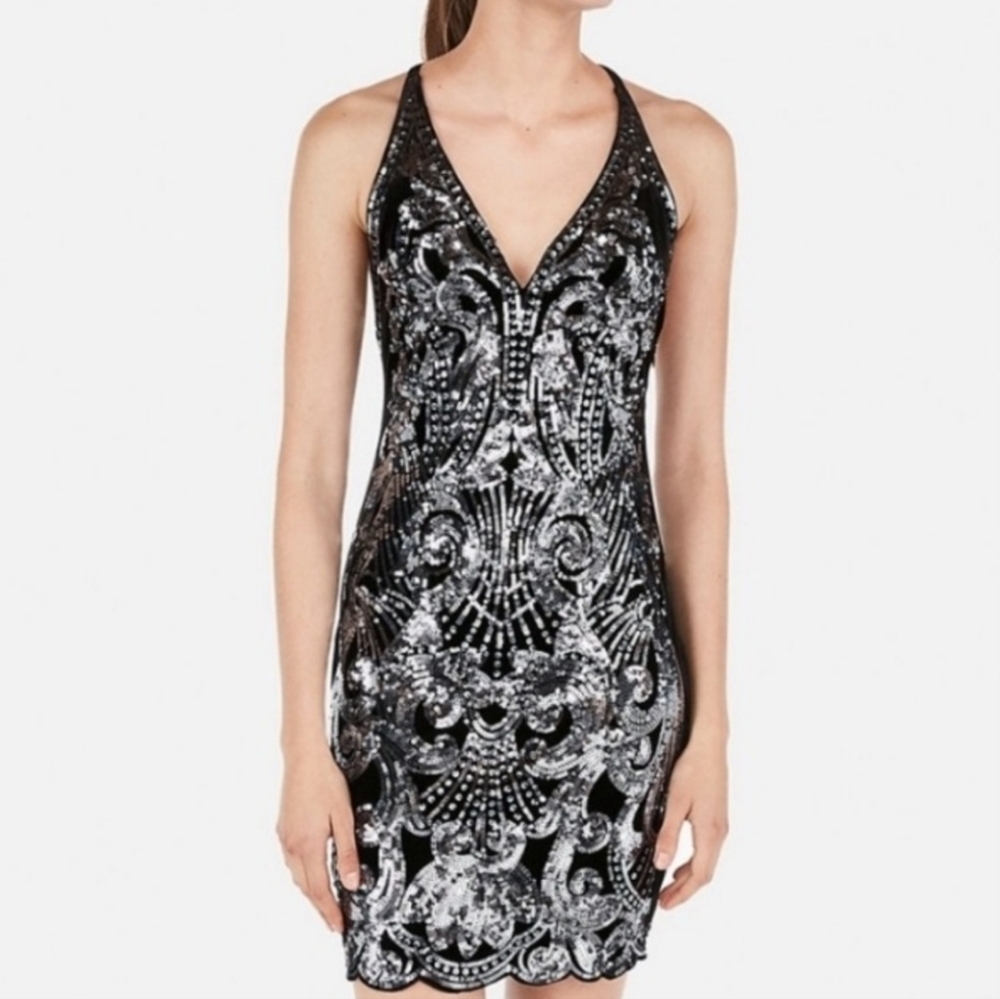 ❤️ NWT! EXPRESS VELVET SEQUIN STRAPPY MINI BODYCON DRESS, SMALL - Picture 4 of 16